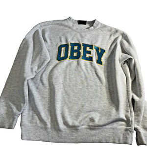 Obey Logo Crewneck Sweatshirt Ash Gray Small